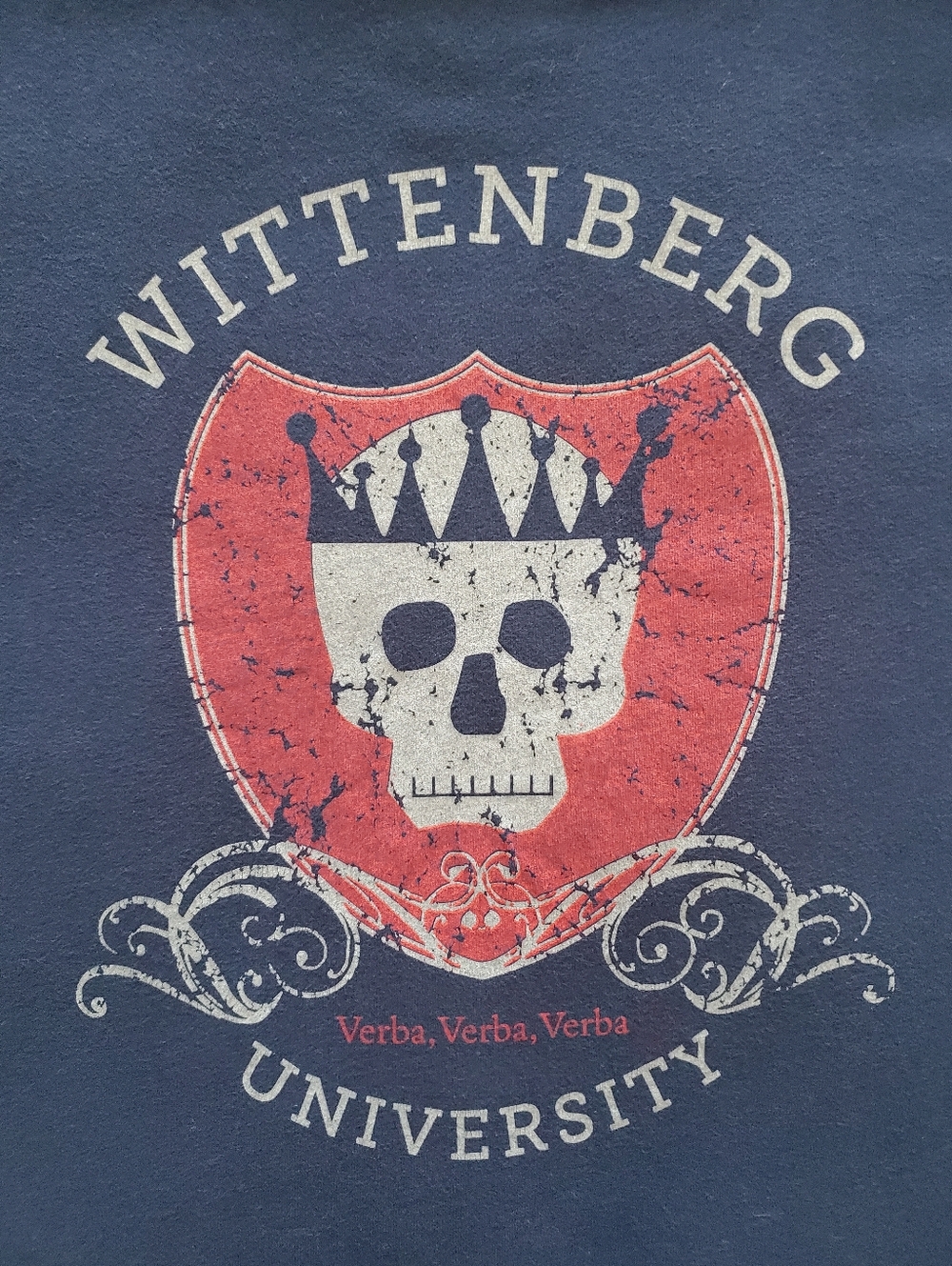 Wittenberg University Hamlet Skull Crest Navy Graphic Tee William Shakespeare